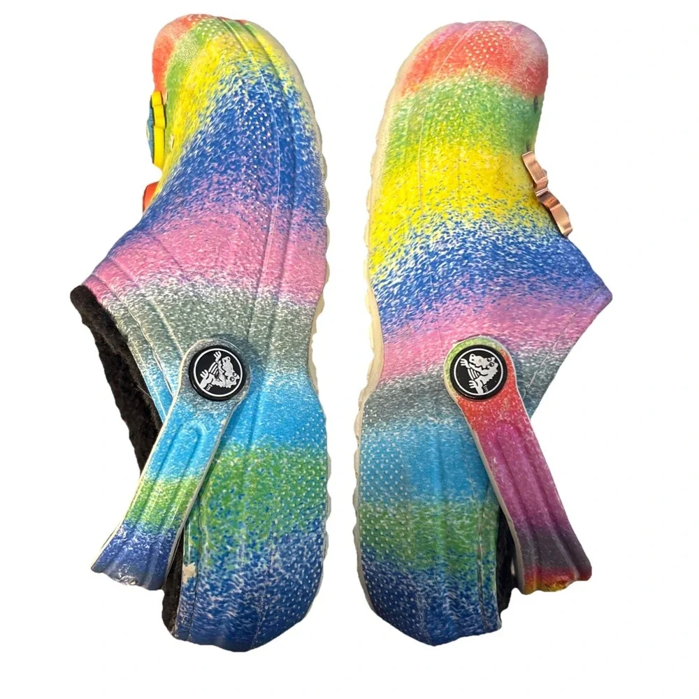 CROCS Classic Faux Fur Lined Tye Dye Spray Kids Size C12‎ Girls Mermaid Jibbitz